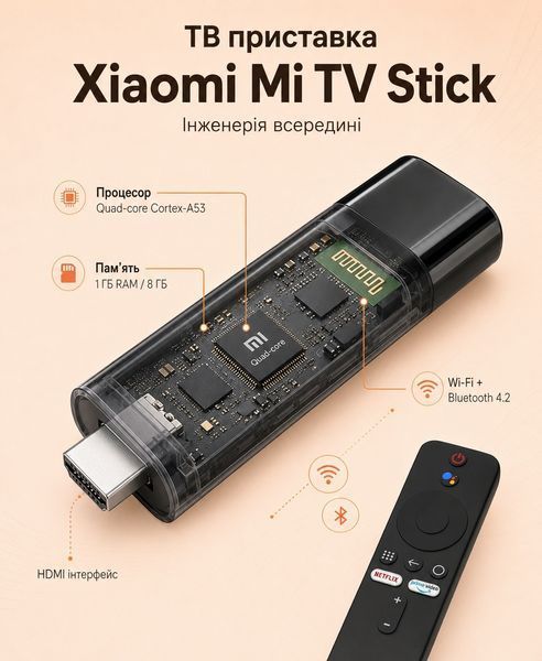 ТВ приставка медіаплеєр стик для телевізора Smart TV Android з Wi-Fi HDMI пультом голосовим керуванням Full HD 100161 фото